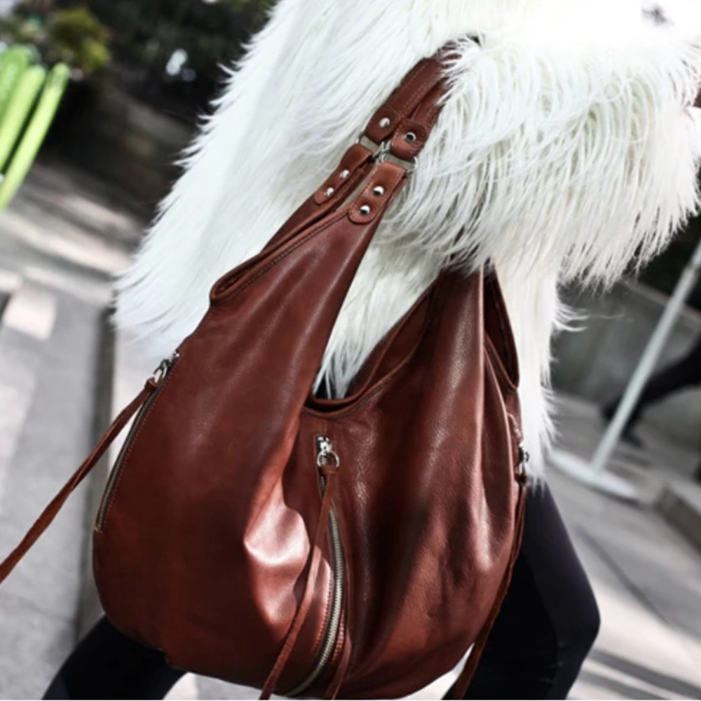 Jacki Easlick Cognac Genuine Leather Hobo Bag